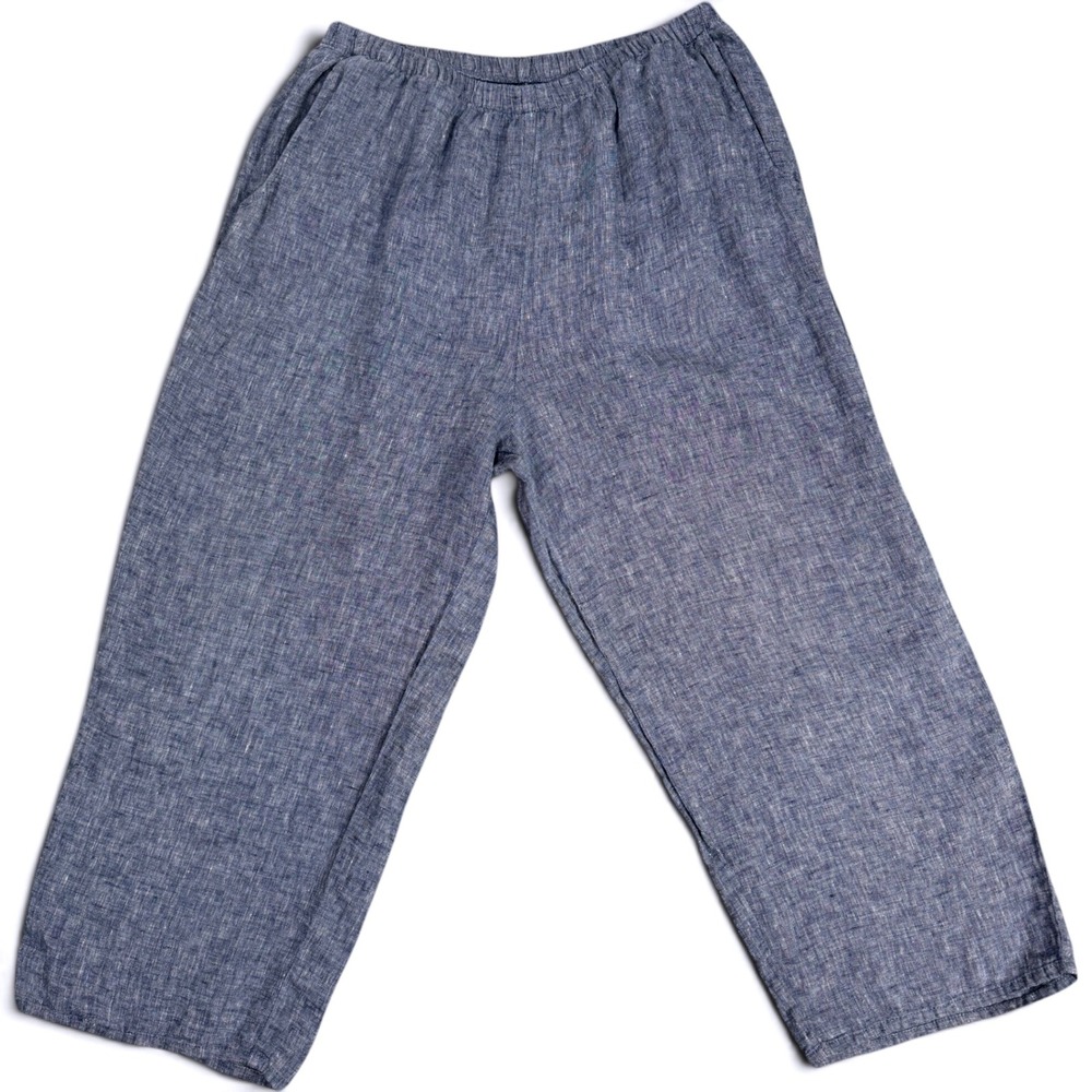 FLAX Vintage 100% Linen Wide Leg Crop Pants Coastal Lagenlook Breathable Size M